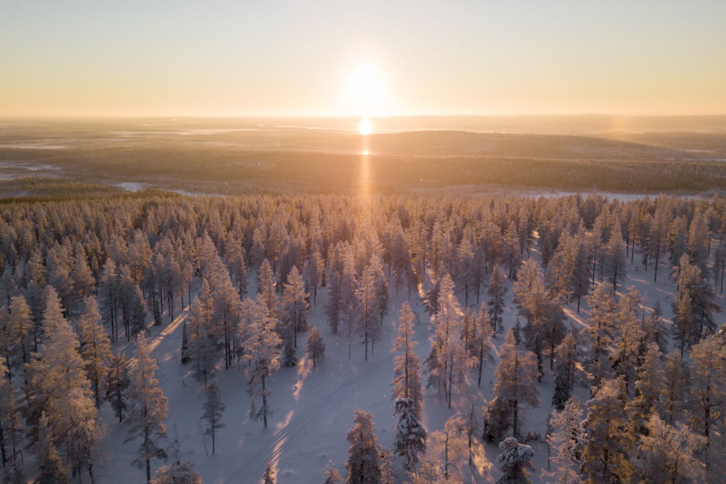 A sunny day in winter in Finnish Lapland