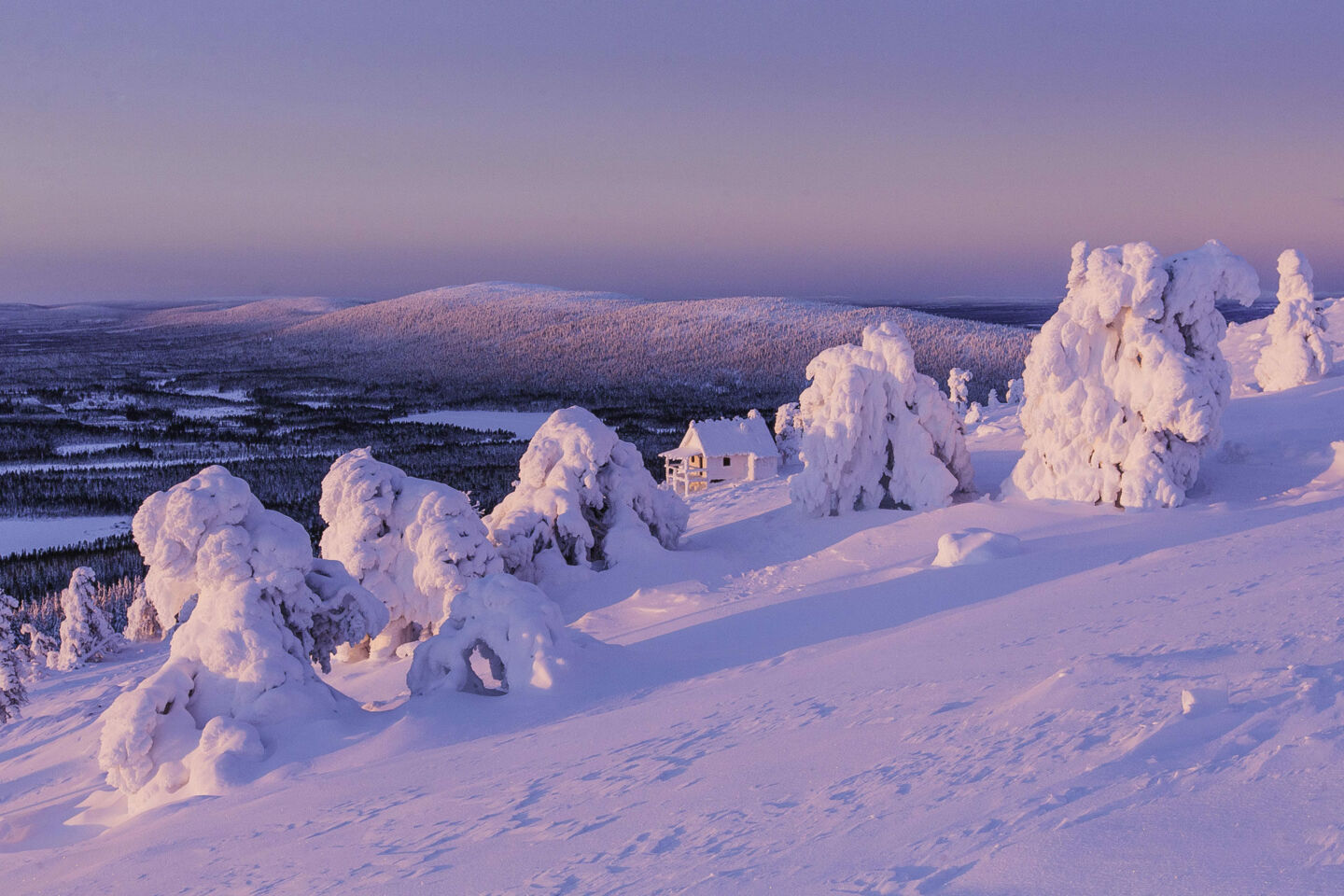 Purple polar night at the Levi Ski Resort in Kittilä, a Finnish Lapland filming location