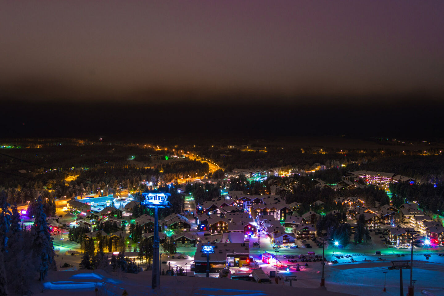 NIght lights at the Levi Ski Resort in Kittilä, a Finnish Lapland filming location