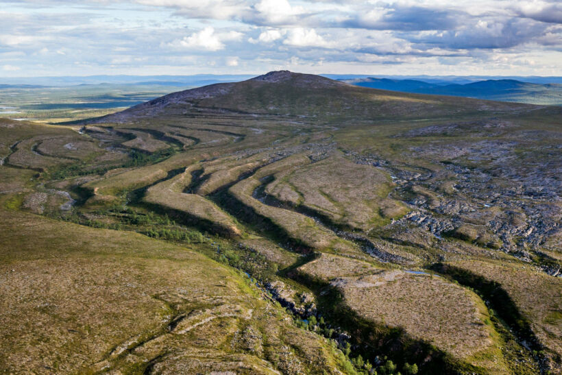 An aerial view of the fellfields of Utsjoki, a Finnish Lapland filming location