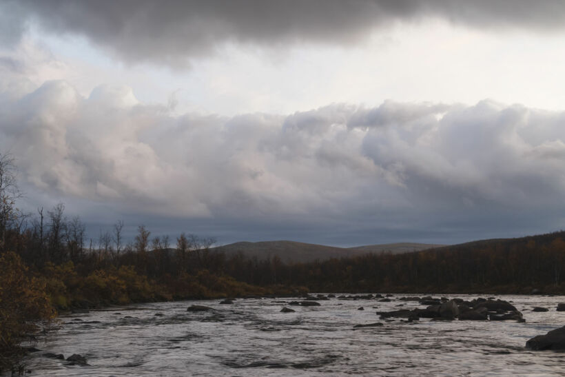 A dark autumn day atAijakoski rapids in Muonio, a Finnish Lapland filming location