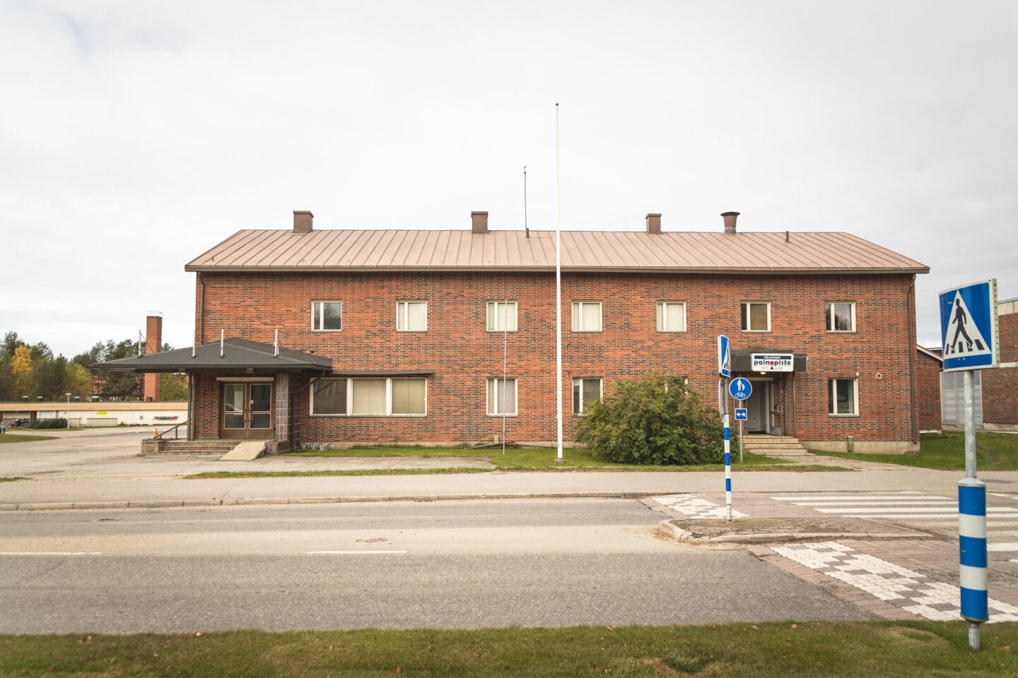 Brick building in the retro town of Sodankylä, a filming location in Finnish Lapland