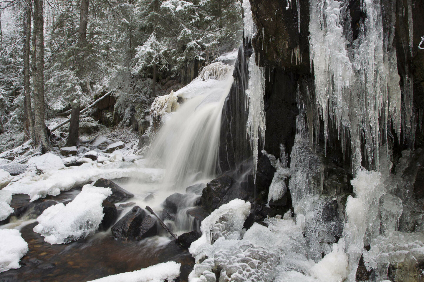 Frozen waterfall at the Korouoma Canyon in Posio, a Finnish Lapland filming location