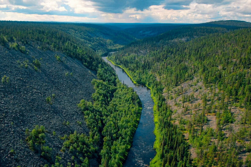 The river that runs through Nuortti Canyon in Savukoski, a Finnish Lapland wilderness filming location