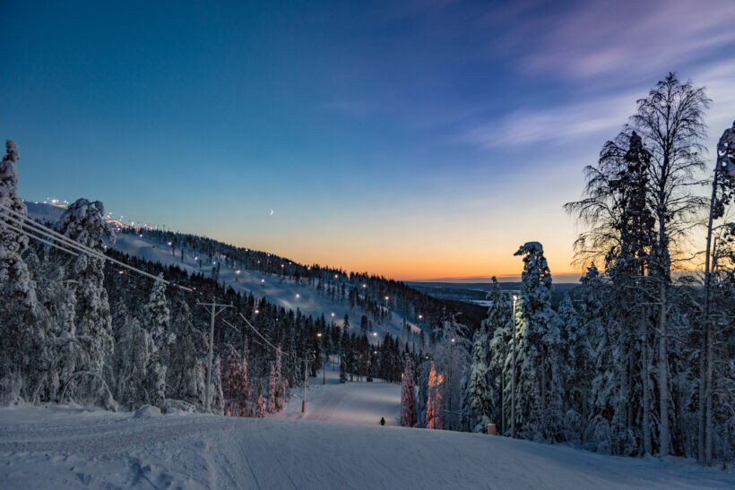 Sunset over the Levi Ski Resort in Kittilä, a Finnish Lapland filming location