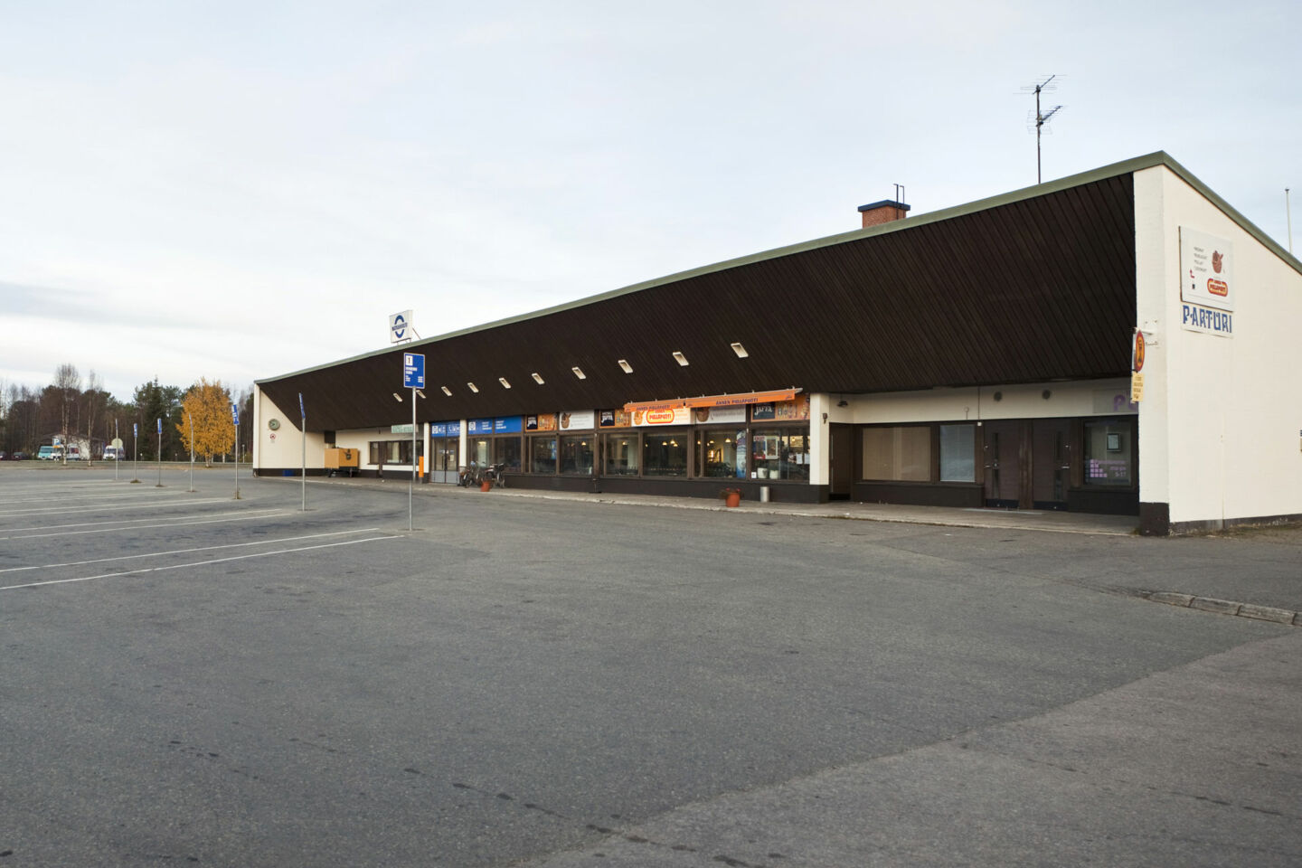 Bus station in the retro town of Sodankylä, a filming location in Finnish Lapland