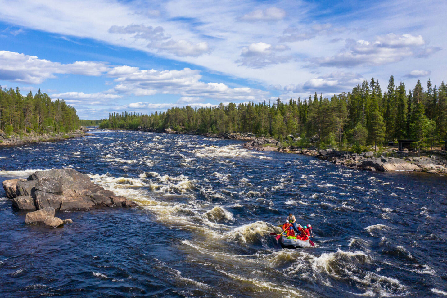 Rafting at the Aijakoski rapids in Muonio, a Finnish Lapland filming location