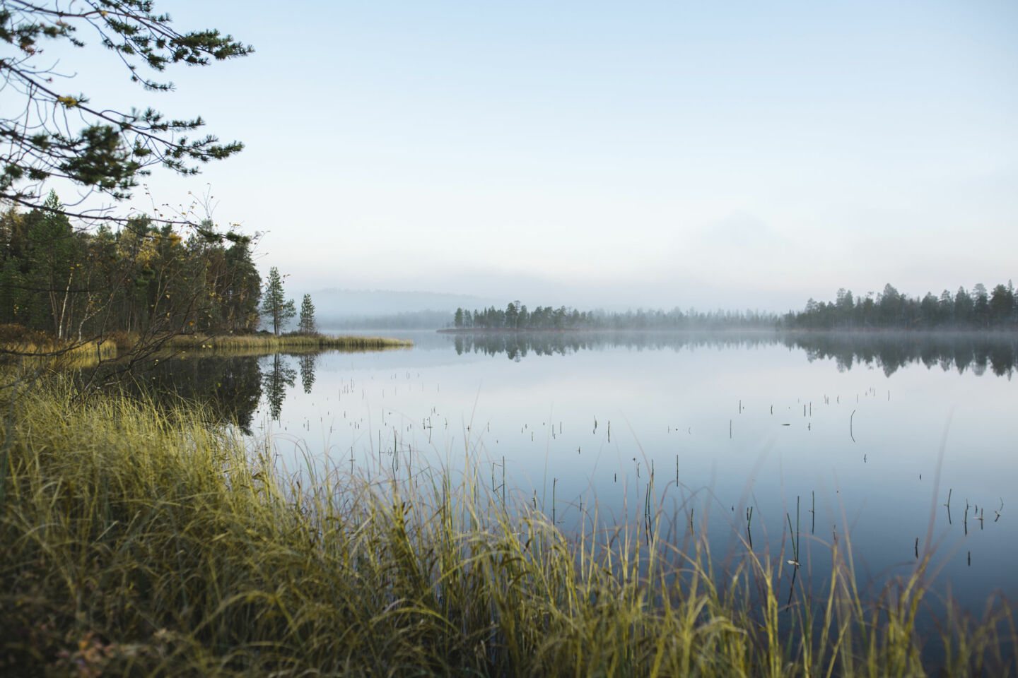 A misty day at Lake Inari in summer, a filming location in Finnish Lapland