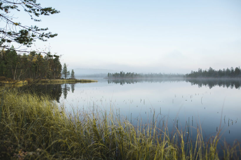 A misty day at Lake Inari in summer, a filming location in Finnish Lapland