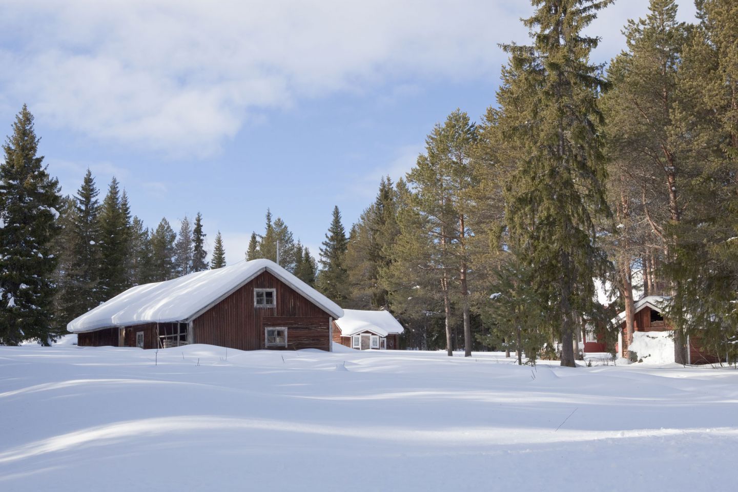 Snowy cabin in winter in Salla, Finland