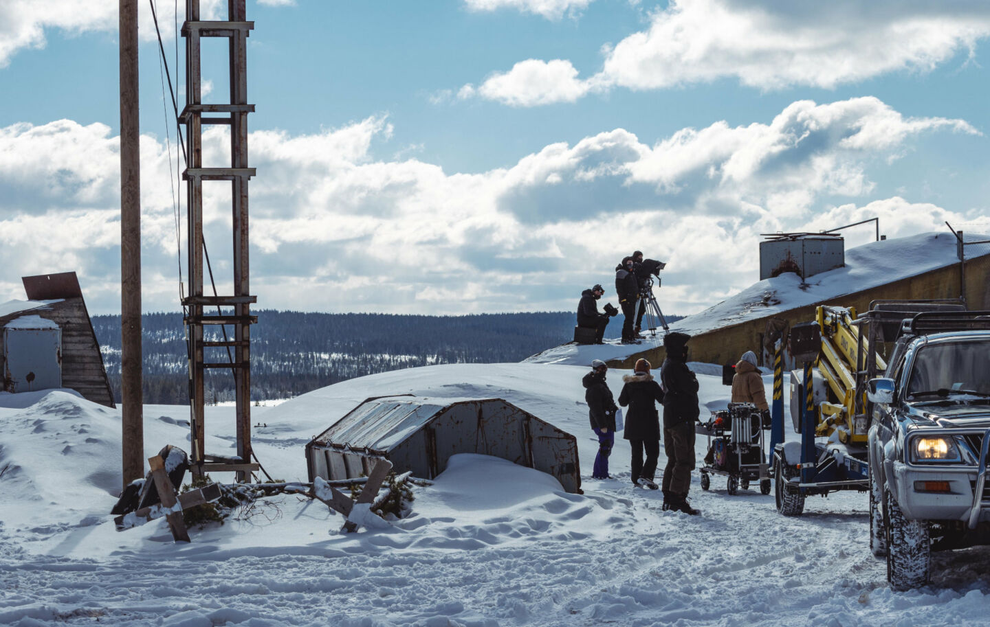 On set of Poromafia in winter in Finnish Lapland