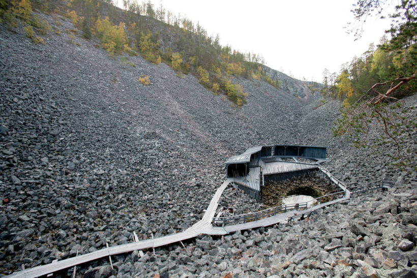 Walkway through the stony gorge in Pyhä in Pelkosenniemi, a filming location in Finnish Lapland