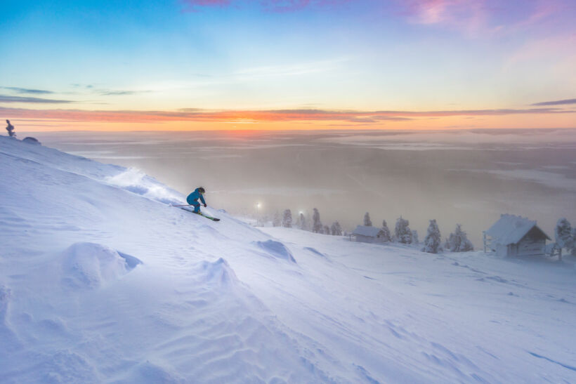Skiing down the slopes at the Levi Ski Resort in Kittilä, a Finnish Lapland filming location