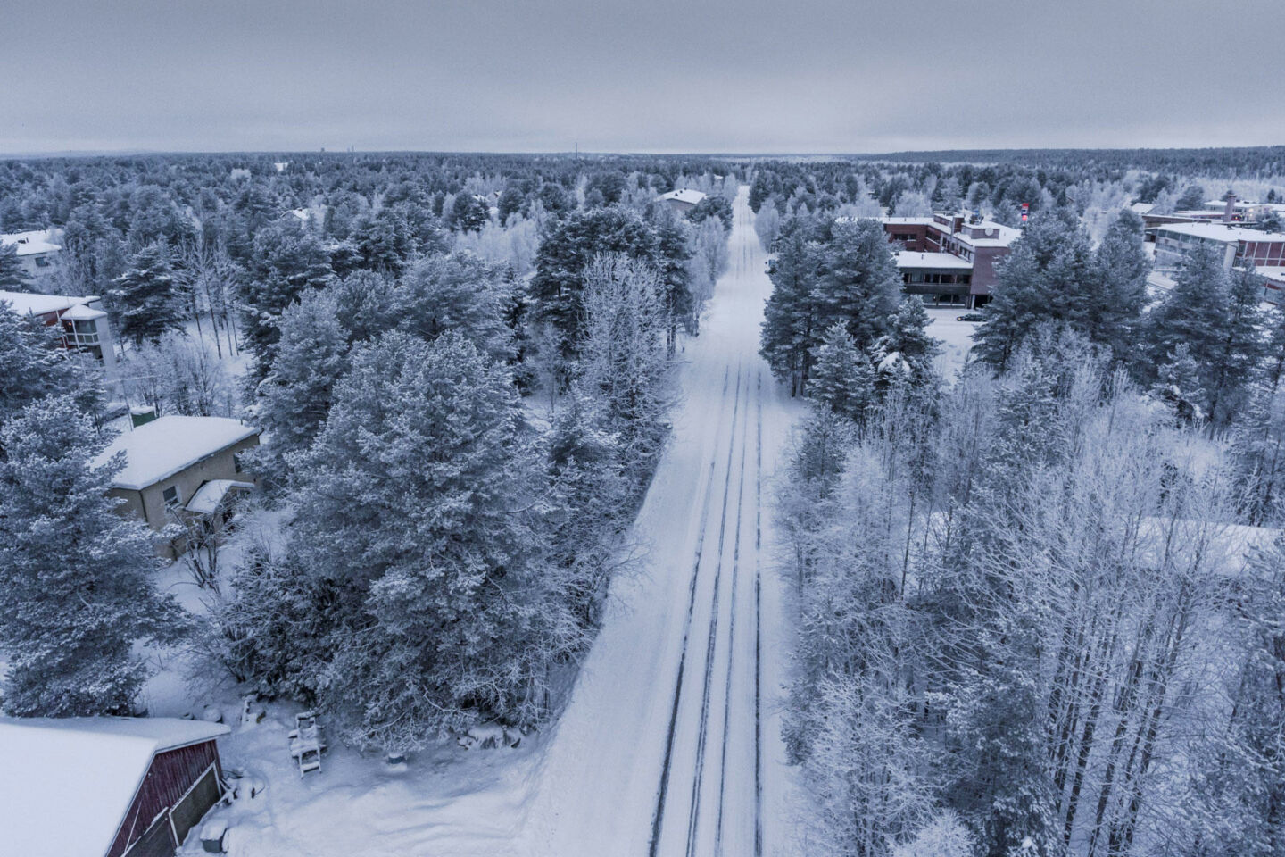Snow-covered retro town of Sodankylä, a filming location in Finnish Lapland