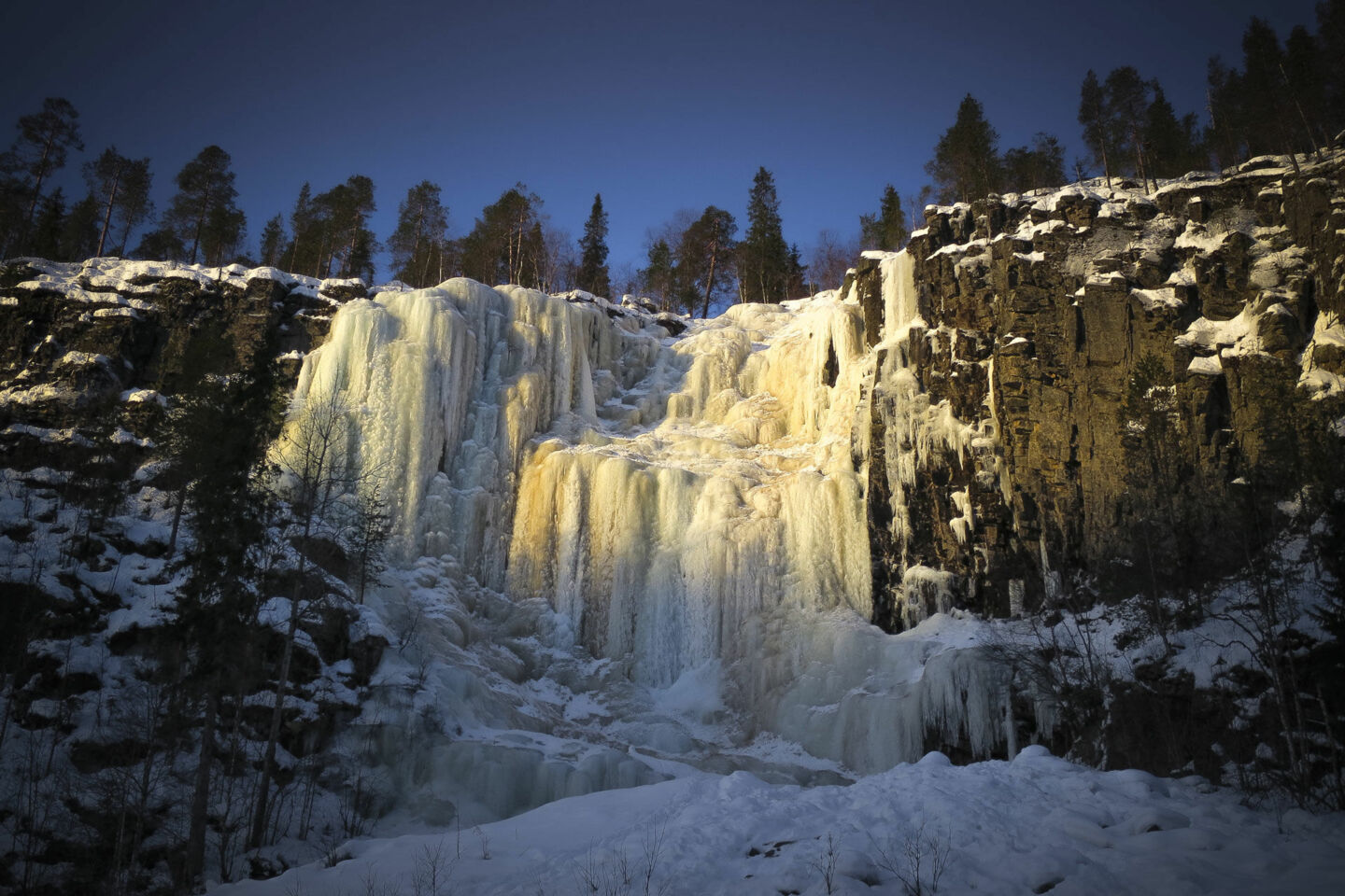 The frozen waterfall at the Korouoma Canyon in Posio, a Finnish Lapland filming location