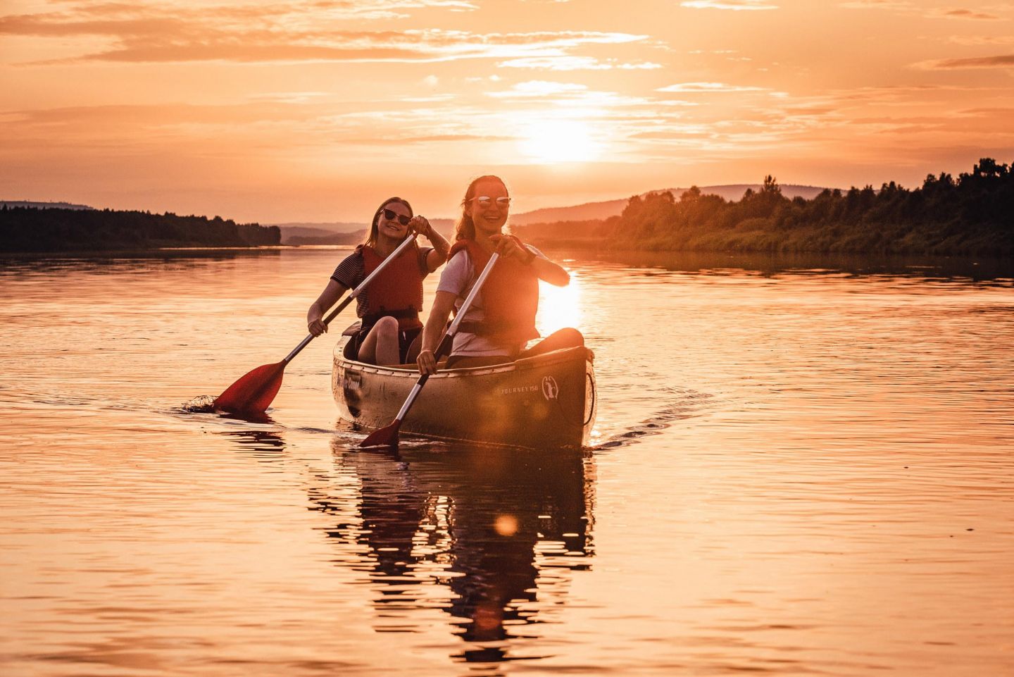 Sunset over the river in Rovaniemi, Lapland