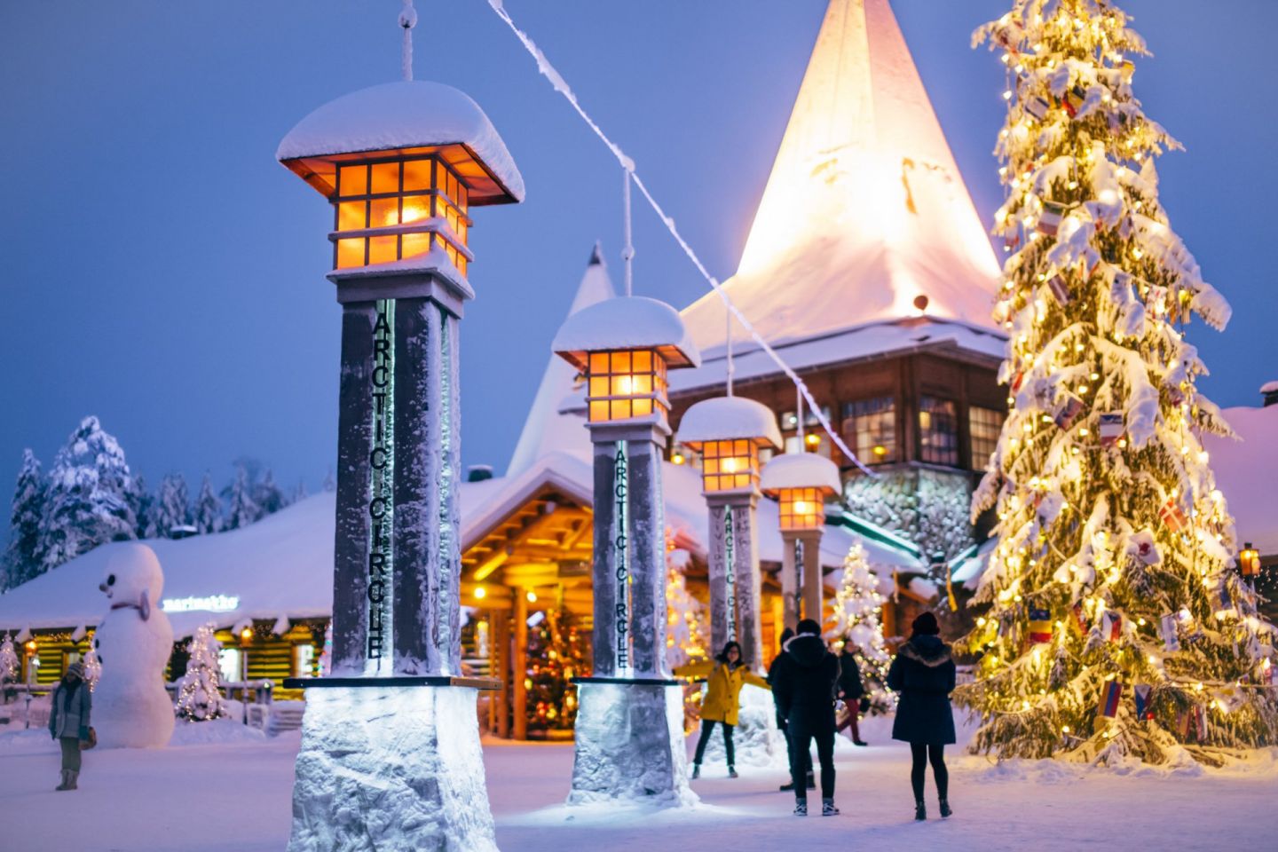 The Arctic Circle at Santa Claus Village in Rovaniemi, Finland in winter