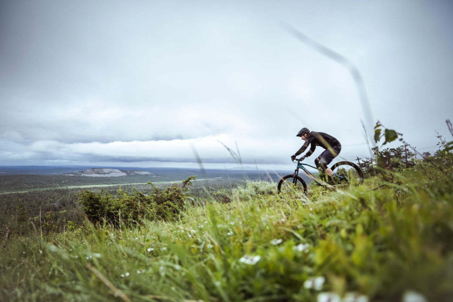 Riding a bike in Pyhä-Luosto in Finnish Lapland