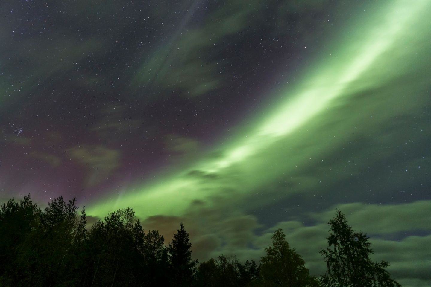 The Northern Lights, as seen from Arctic Fox Igloos in Ranua, northern Finland