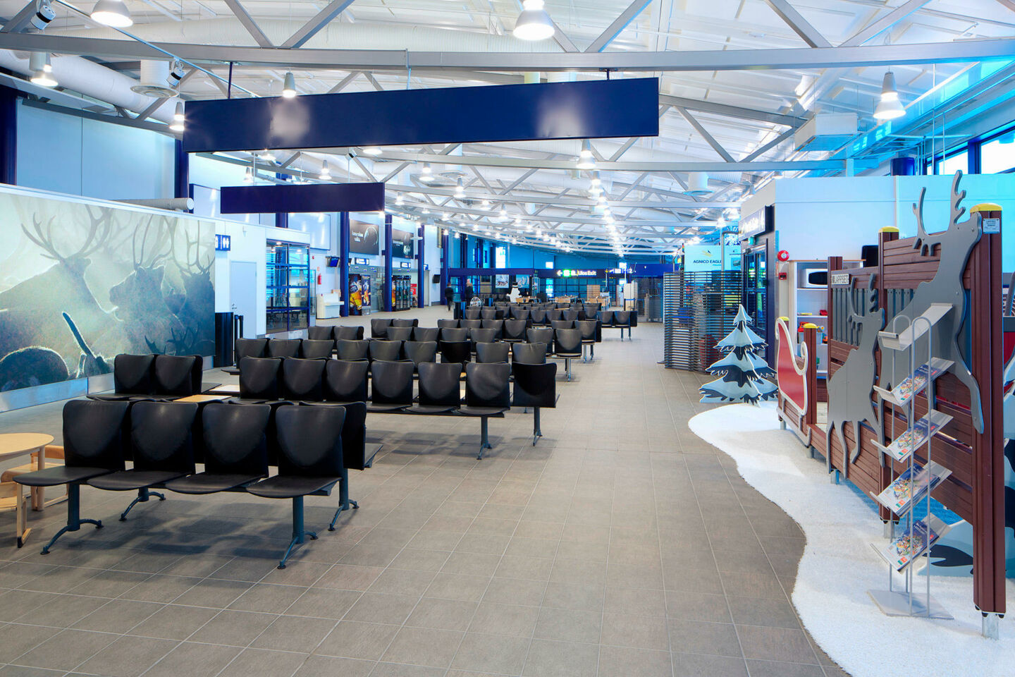 Rows of seats inside the Kittilä Arctic Airport, a filming location in Finnish Lapland