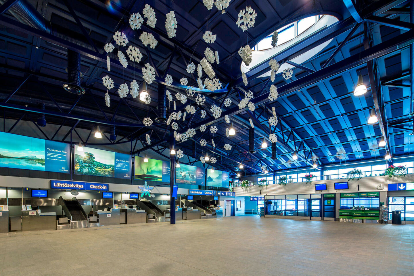 Winter decorations at the Kittilä Arctic Airport, a filming location in Finnish Lapland