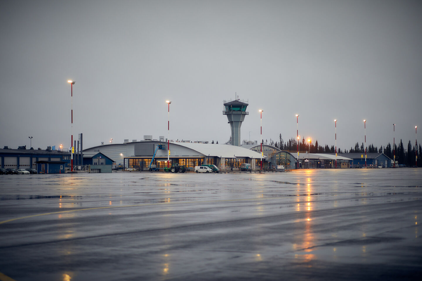 A wet winter day at the Kittilä Arctic Airport, a filming location in Finnish Lapland