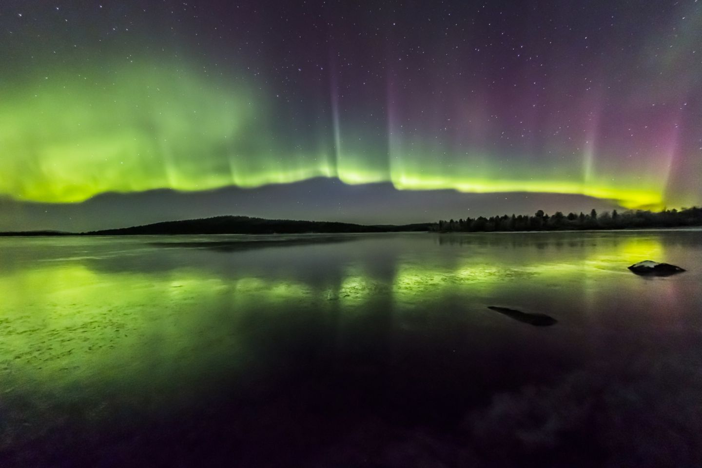 Auroras in the sky above Inari-Saariselkä, Finland in autumn