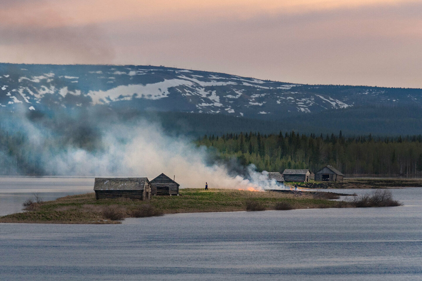 A summer evening in Suvanto, a 19th century village and filming location in Finnish Lapland