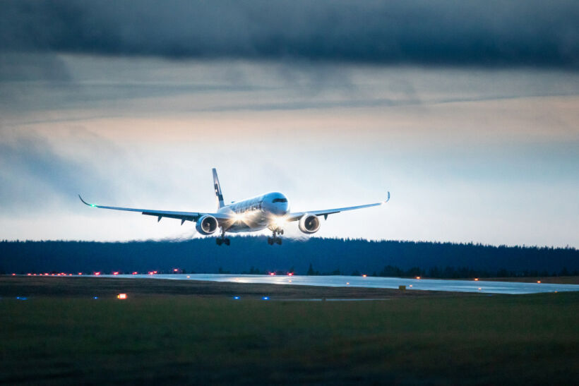 A plan lands at the Kittilä Arctic Airport, a filming location in Finnish Lapland