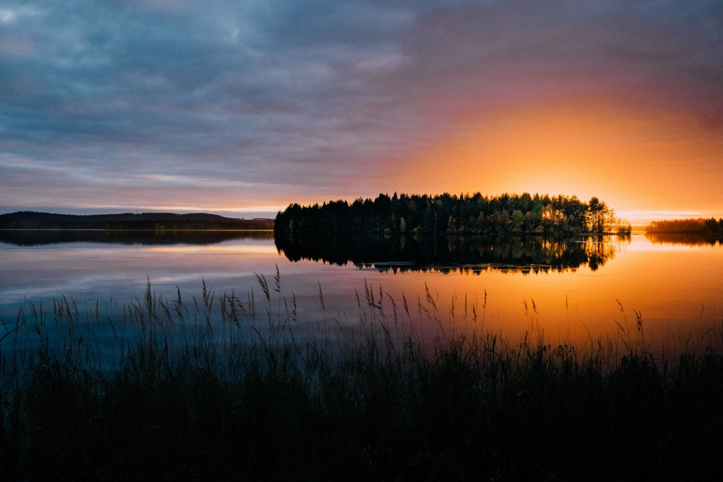 Autumn Arctic sunset in Kemijärvi, Finland