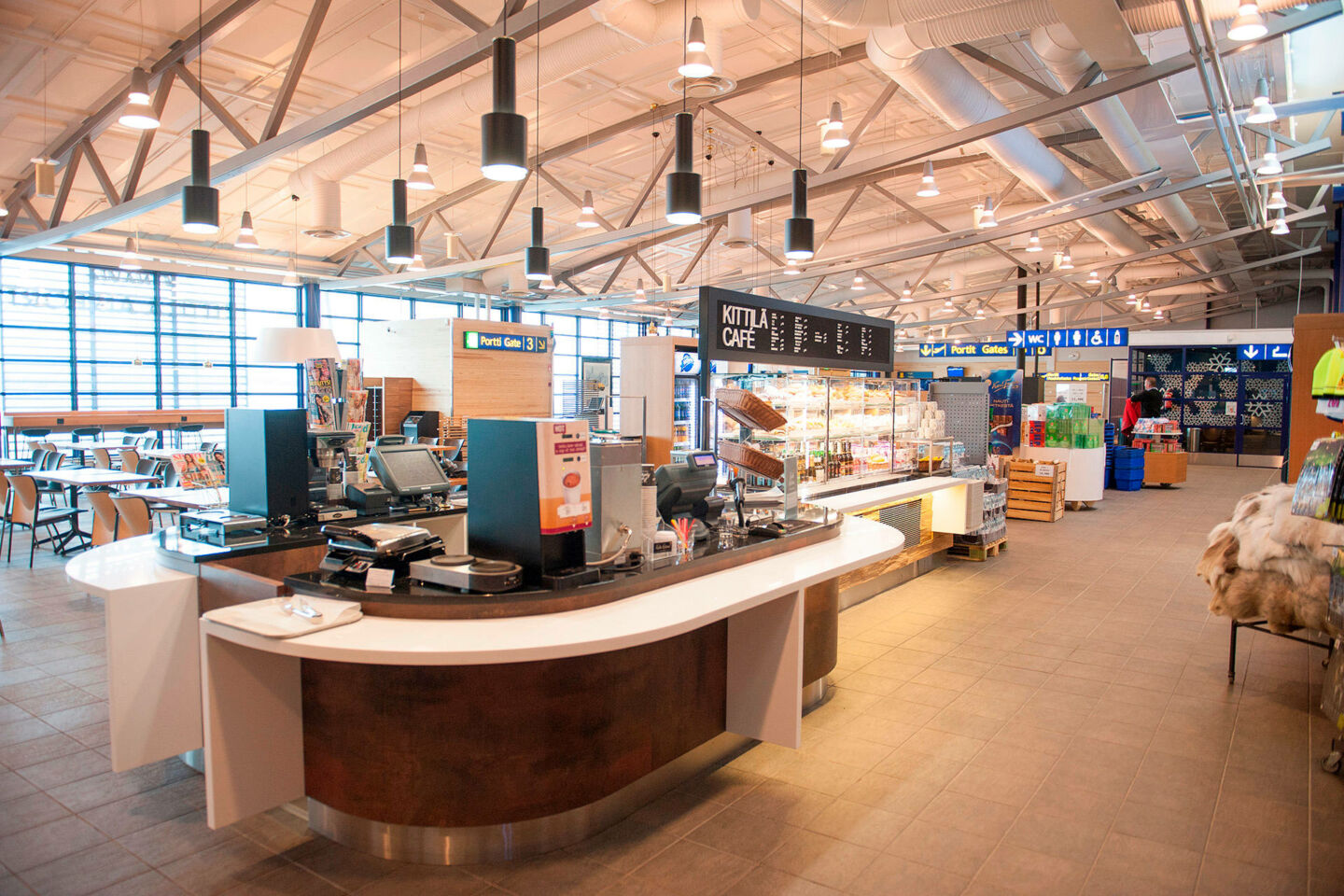 Lots of snacks at the cafe at the Kittilä Arctic Airport, a filming location in Finnish Lapland