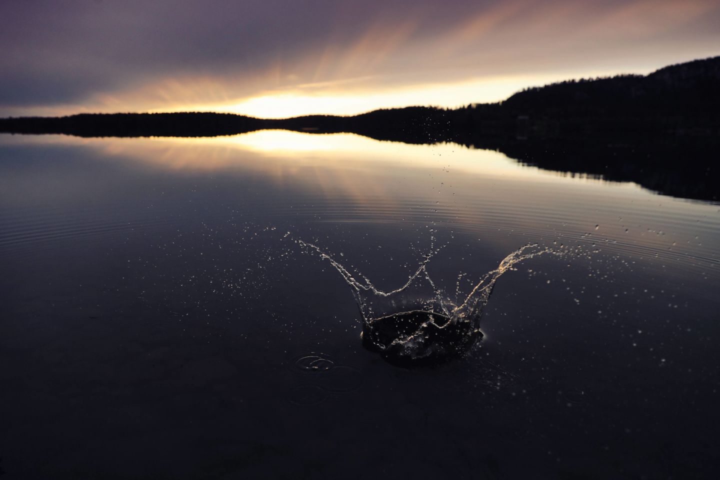 Sunset in a lake in Posio, Finland