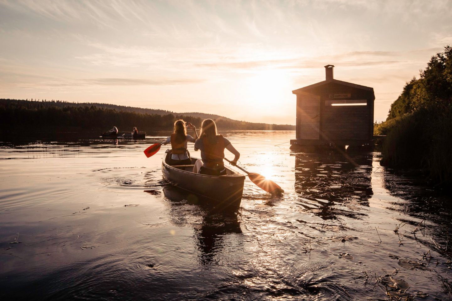 Canoeing in Rovaniemi, Finland in summer