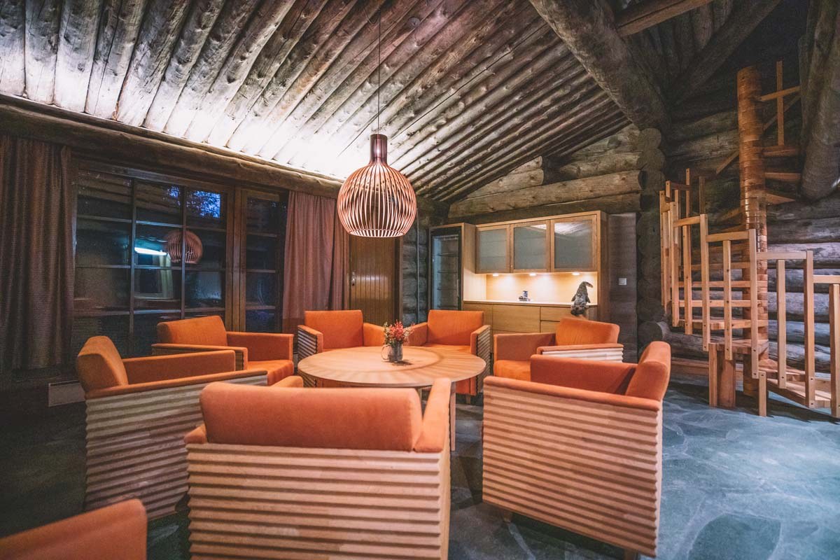 The common room at Santa's Log Villa Borealis, a special winter accommodation in Finnish Lapland