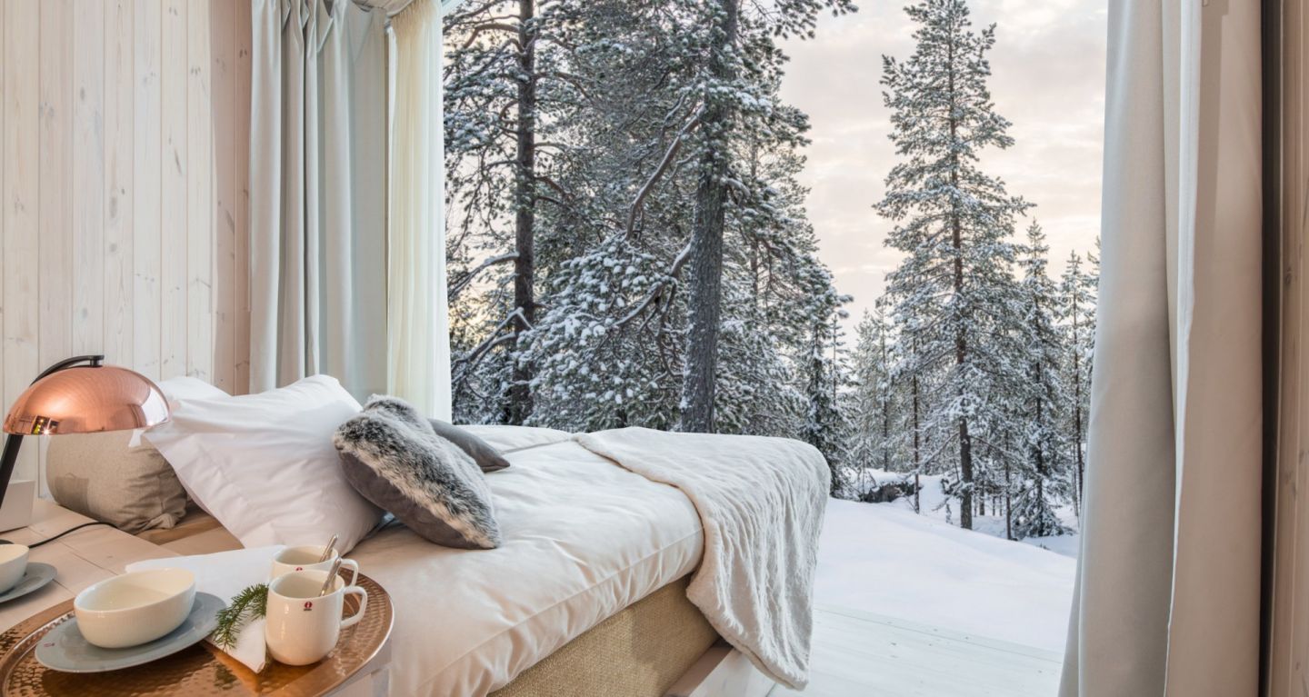 A winter day at the Arctic TreeHouse Hotel, a special winter accommodation in Finnish Lapland