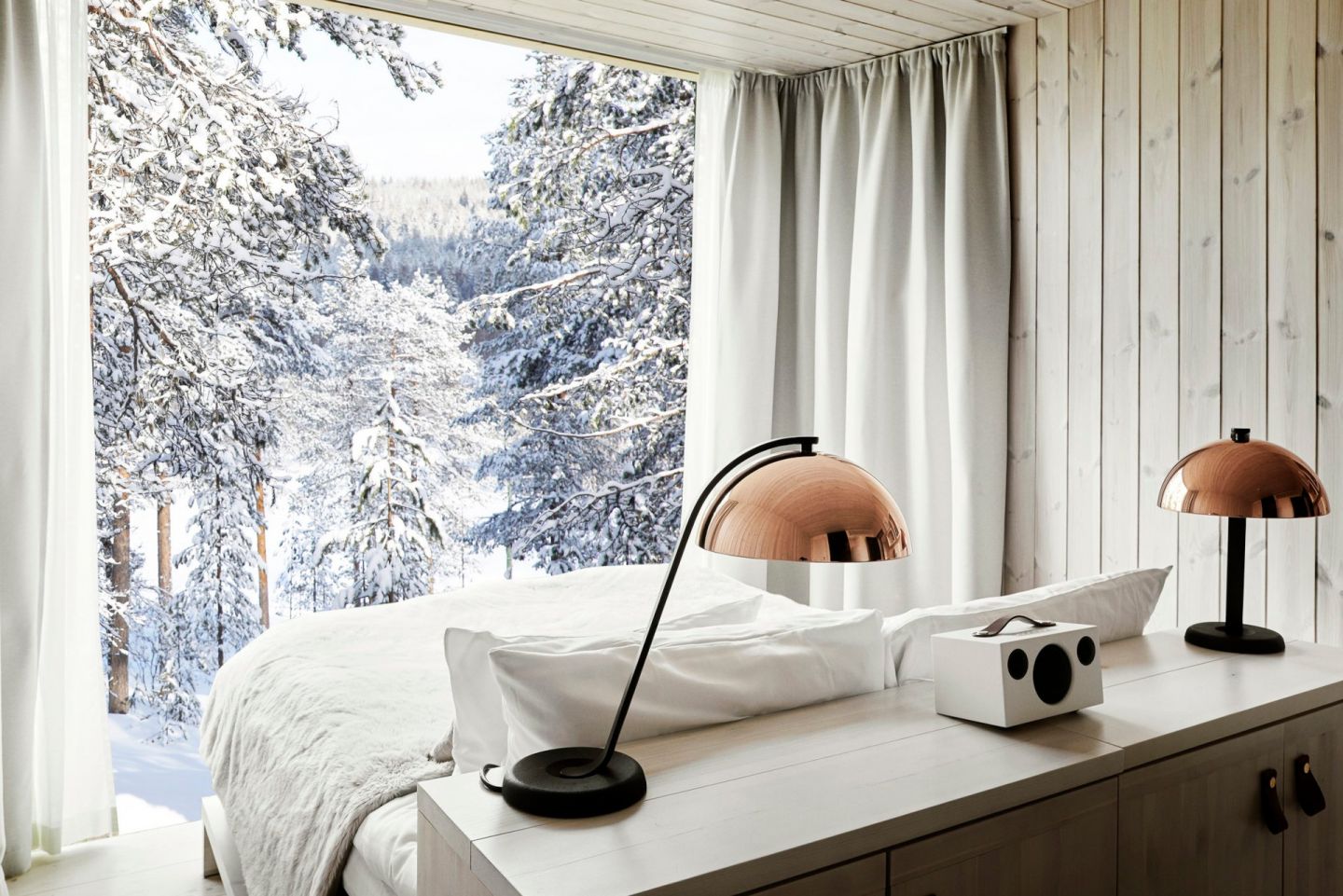 A winter view from the Arctic TreeHouse Hotel, a special winter accommodation in Finnish Lapland