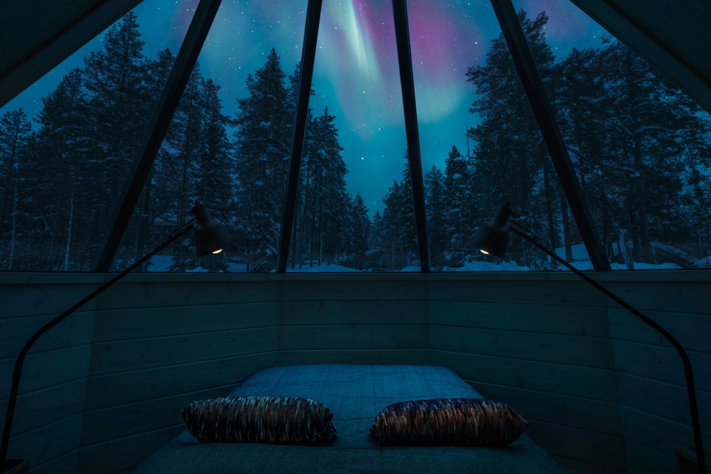 Auroras over Pyhä Igloos in Finnish Lapland