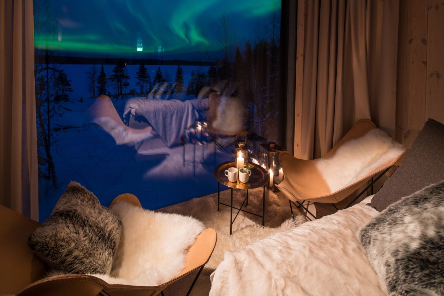 Northern Lights, as seen from the Arctic TreeHouse Hotel, a special winter accommodation in Rovaniemi, Finland