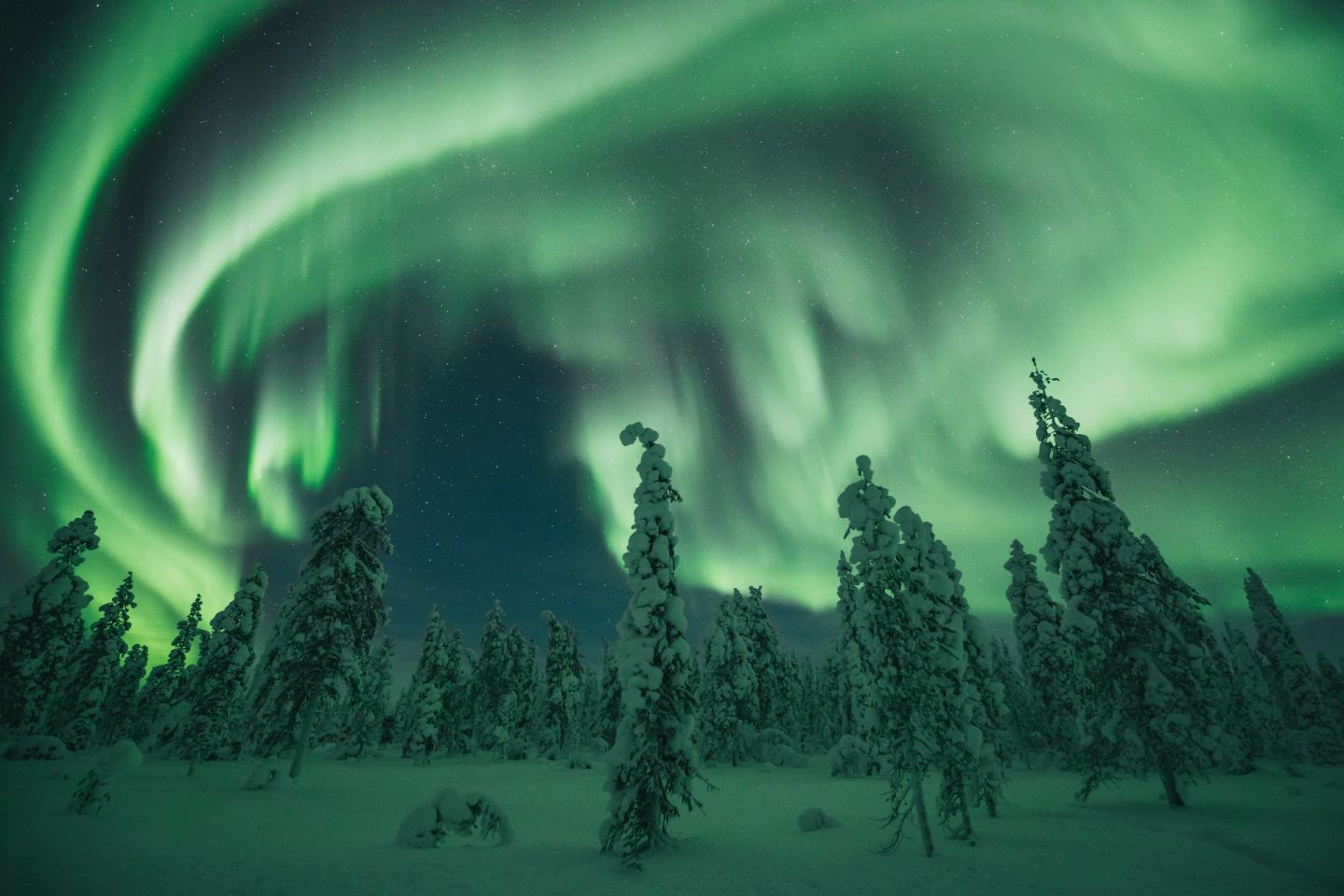 Northern Lights over Finnish Lapland in winter