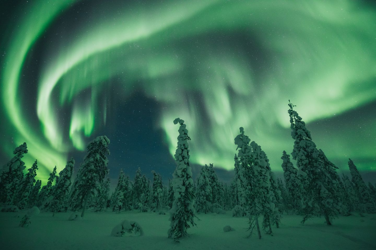 Northern Lights over Finnish Lapland in winter