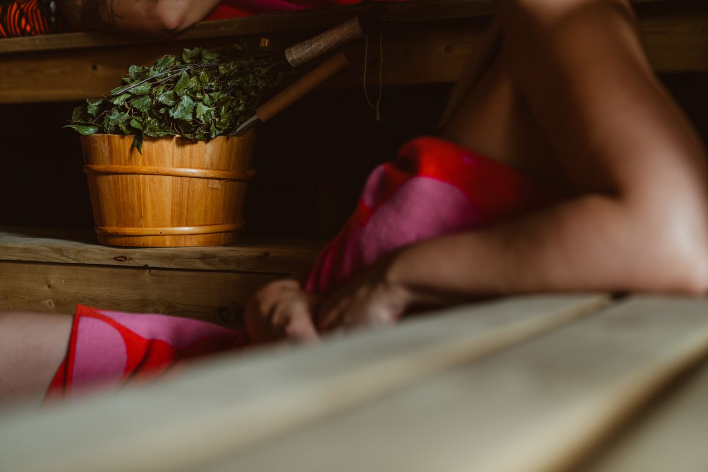 Enjoying the sauna in Rovaniemi, Finland in winter