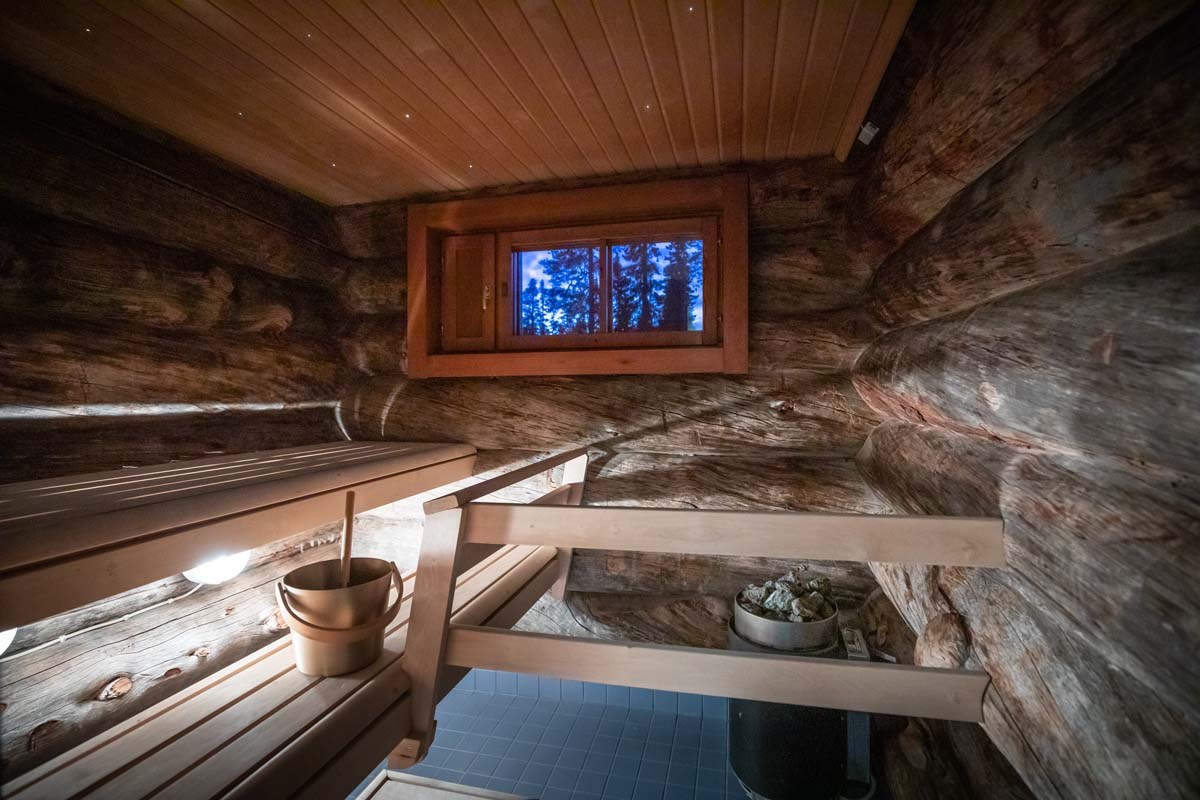 The sauna at Santa's Log Villa Borealis, a special winter accommodation in Luosto, Finland