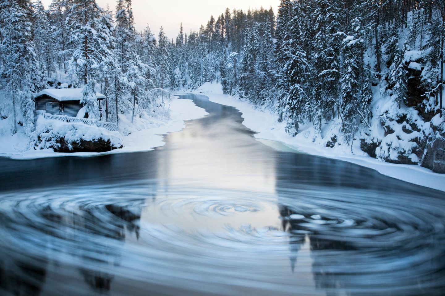 Frosty waters in Ruka-Kuusamo, Finland in winter