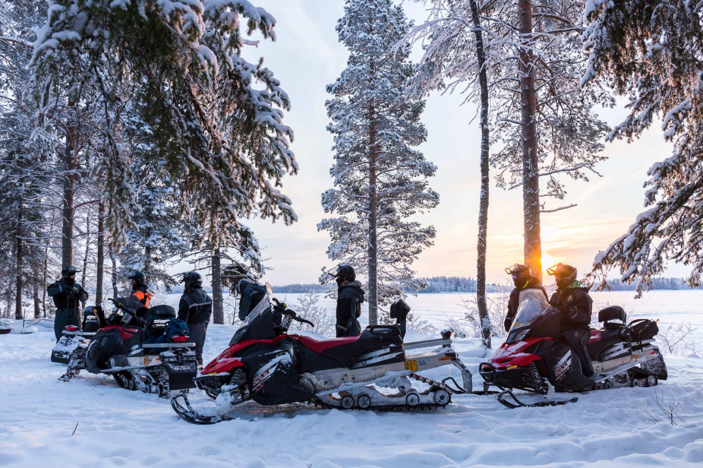 Snowmobiles in Ranua, Finland in winter