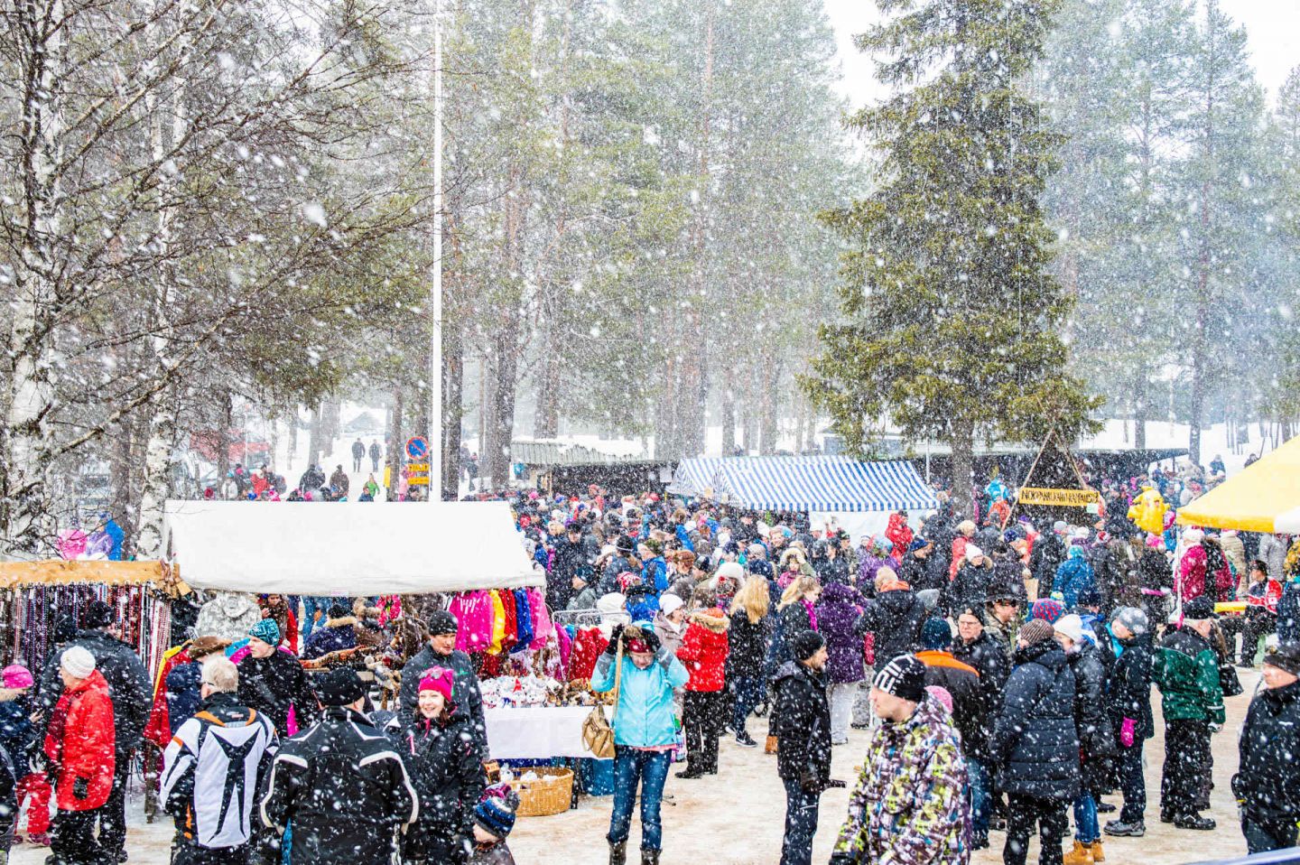 A winter market in the village of Savukoski, Finland