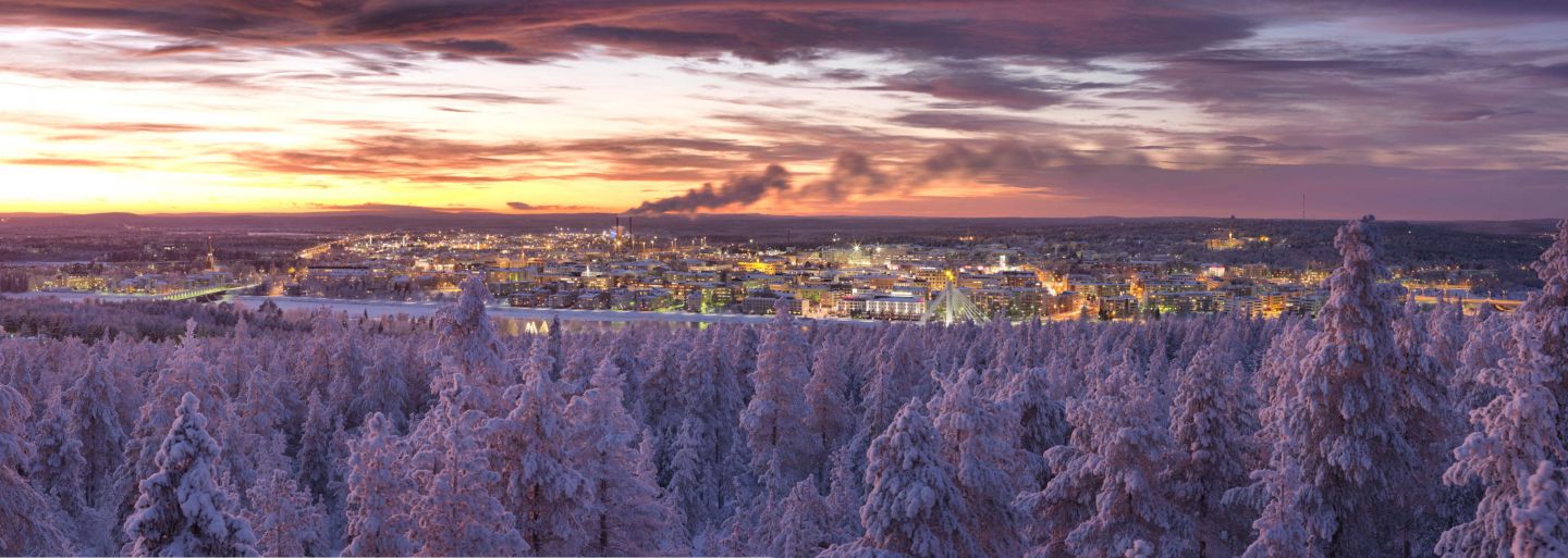 Overlooking the city of Rovaniemi, Finland in winter