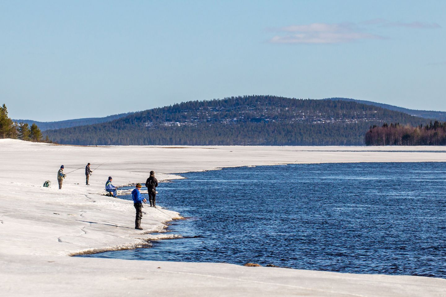 Fishing in winter/spring in Kemijärvi, Lapland, Finland