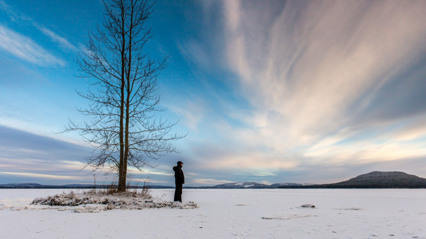 Frozen Lake Kemijärvi in Kemijärvi, the Arctic Lakeland of Finnish Lapland