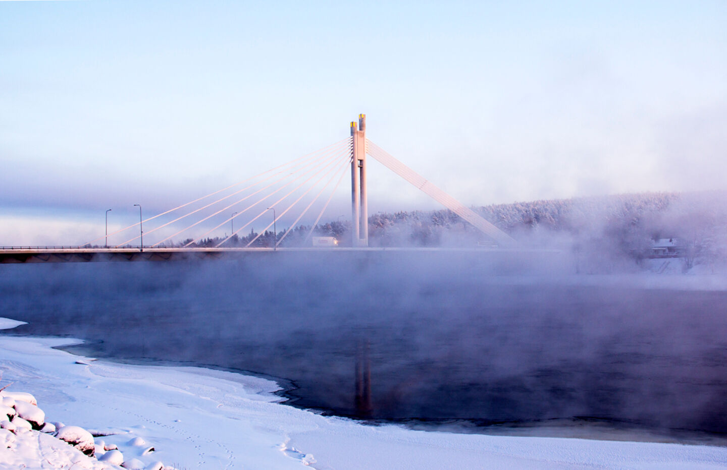 The Lumberjack Candle Bridge in winter in Rovaniemi, Finland