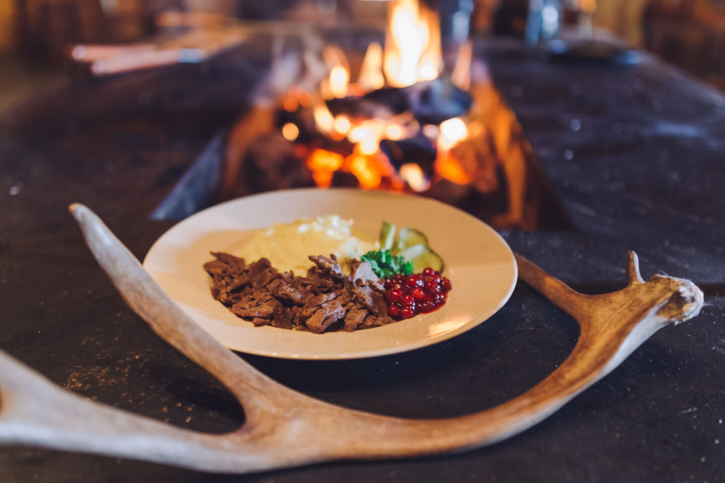 A reindeer meal in Pyhä-Luosto, Finland